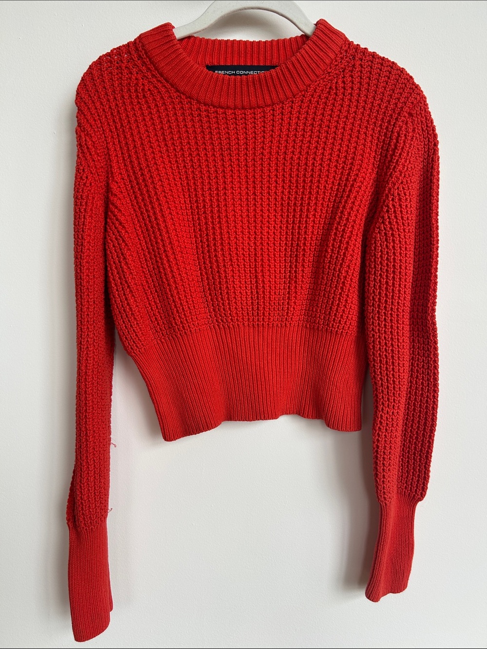 French Connection Vibrant Red Chunky Knit Crewneck Sweater
